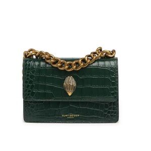 Kurt Geiger Dark Green Croc Bag with Gold Chain